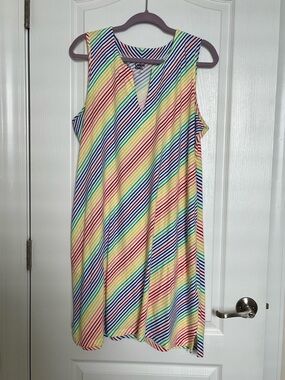 Lands' End Sleeveless Rainbow Diagonal Stripe Dress